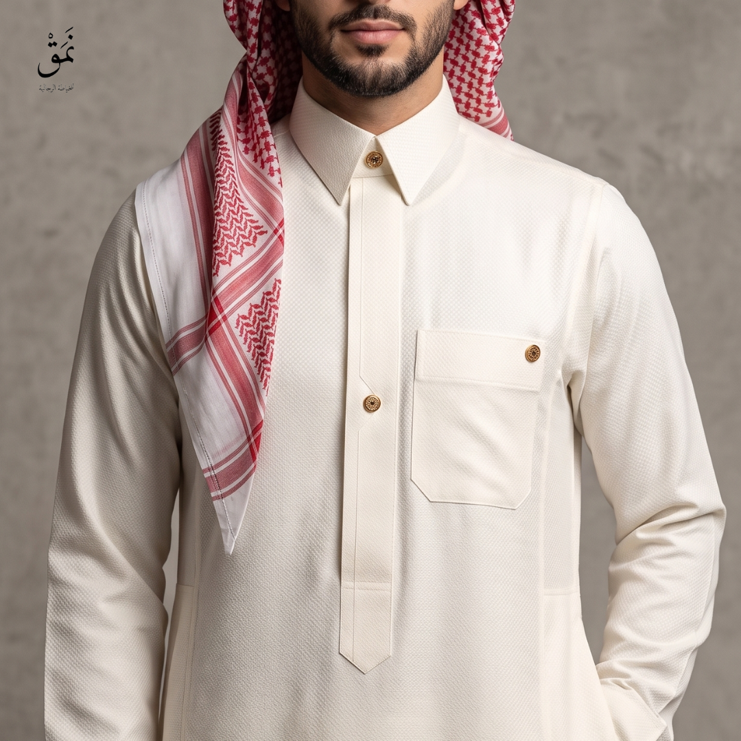 classic-thobe-madinah-4 Ornamental Gold Thobe - Image 1